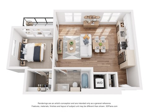 Floor plan for 1 bed, 1 bath, 737 sqft